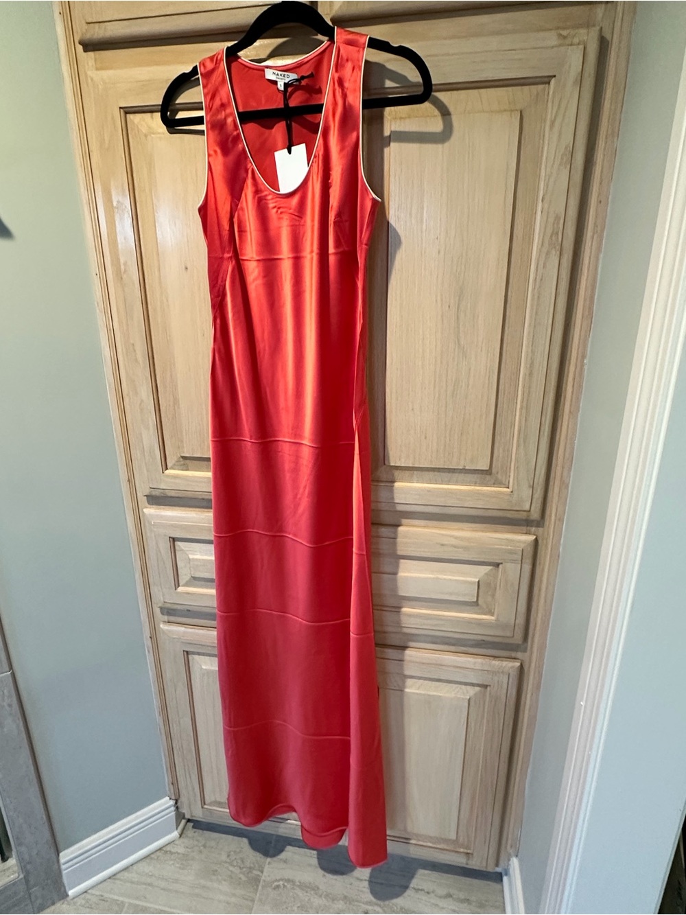 NakedCashmere Coral-Red Satin Maxi Dress